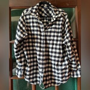 Lands' End Black and White Flannel Plaid Shirt
